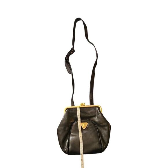 Vintage Black Leather Americana by Sharif Handbag Gold Trim Adjustable Strap - Picture 9 of 13